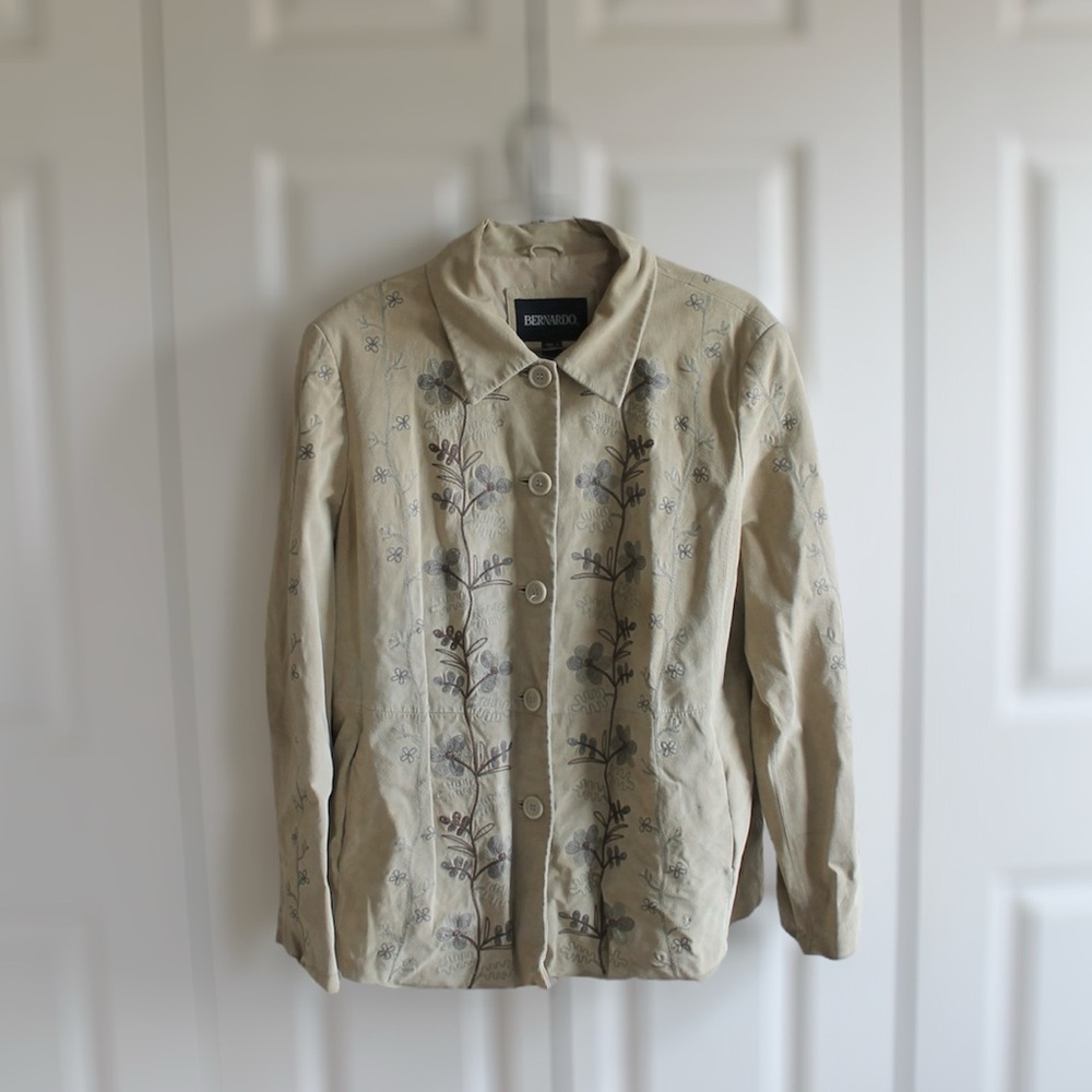 Bernardo Floral Embroidered Leather Jacket XL